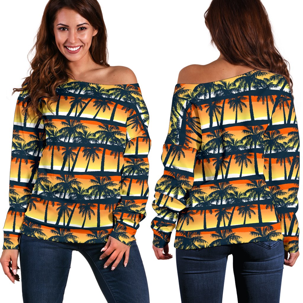 Palm Tree Sunset Design Print Off Shoulder Sweatshirt