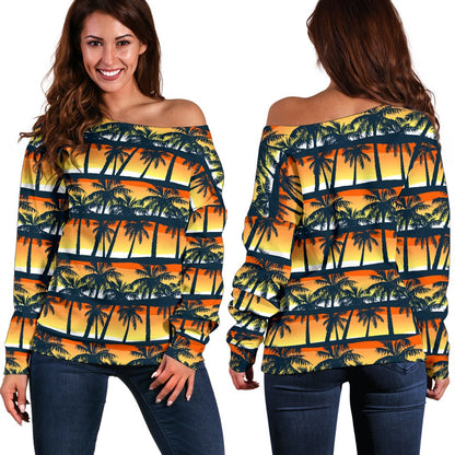 Palm Tree Sunset Design Print Off Shoulder Sweatshirt