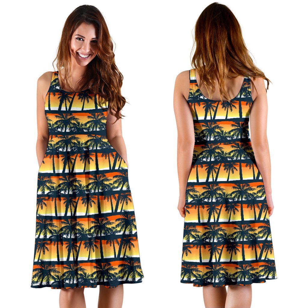 Palm Tree Sunset Design Print Sleeveless Dress