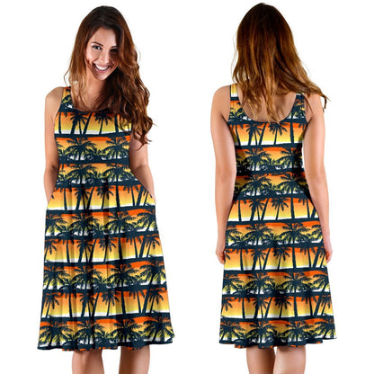 Palm Tree Sunset Design Print Sleeveless Dress