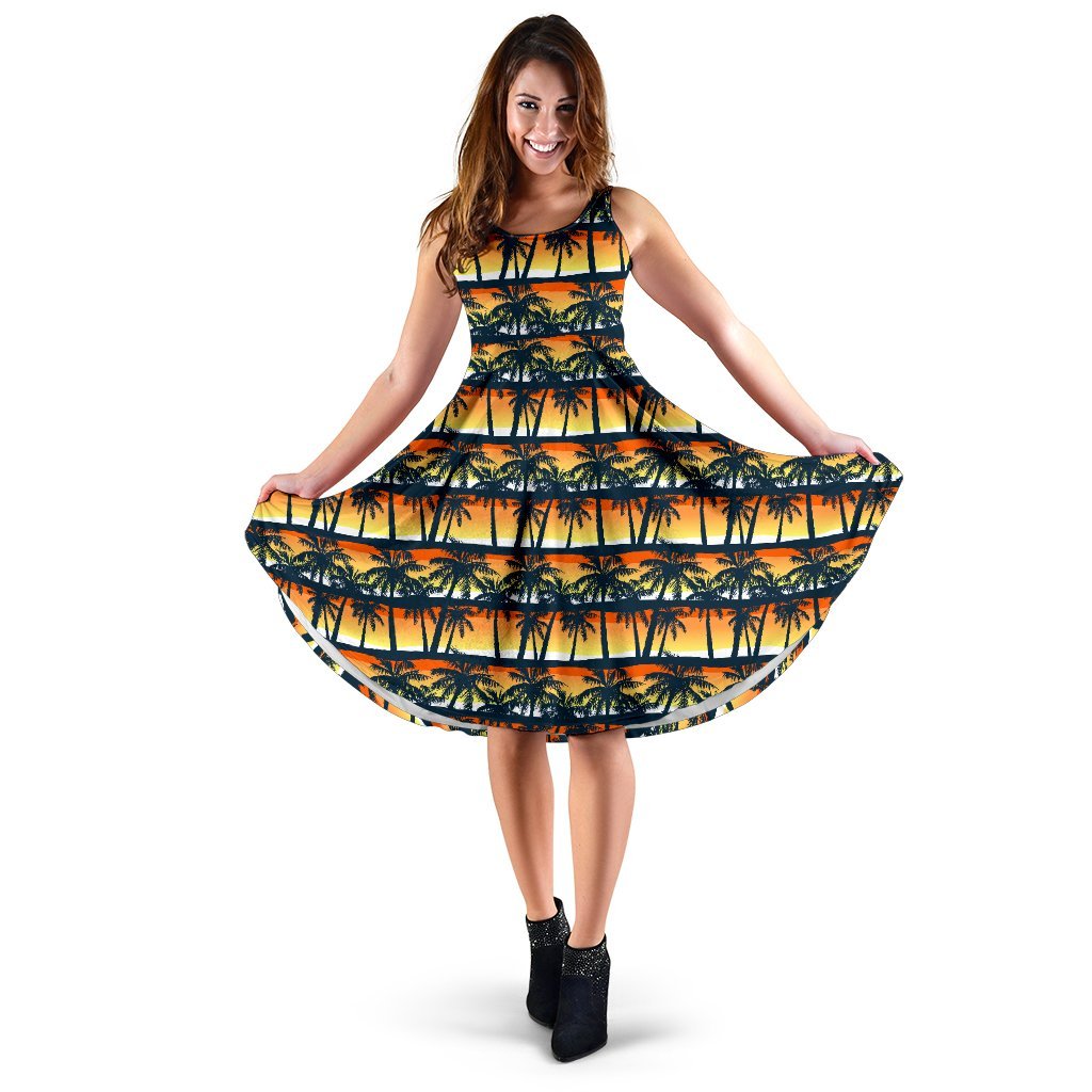 Palm Tree Sunset Design Print Sleeveless Dress