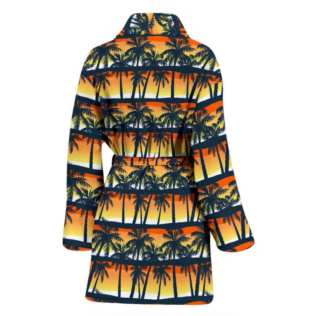 Palm Tree Sunset Design Print Women Bath Robe-JTAMIGO.COM