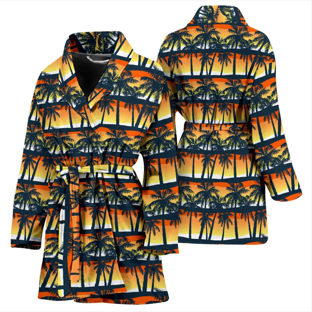 Palm Tree Sunset Design Print Women Bath Robe-JTAMIGO.COM