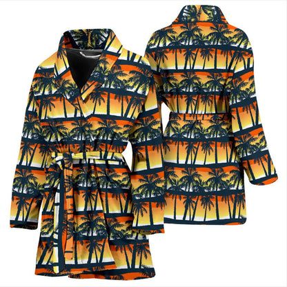 Palm Tree Sunset Design Print Women Bath Robe-JTAMIGO.COM