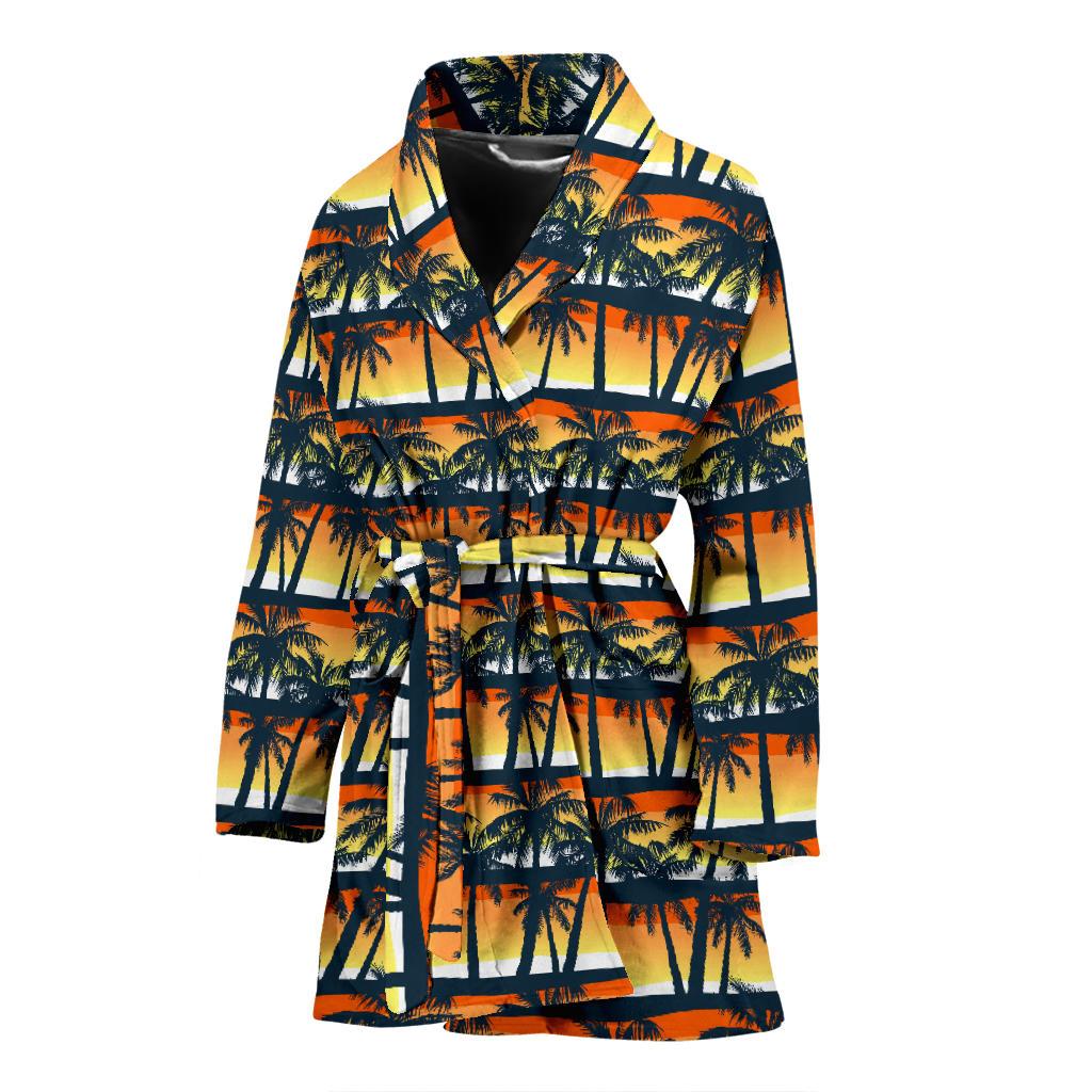 Palm Tree Sunset Design Print Women Bath Robe-JTAMIGO.COM
