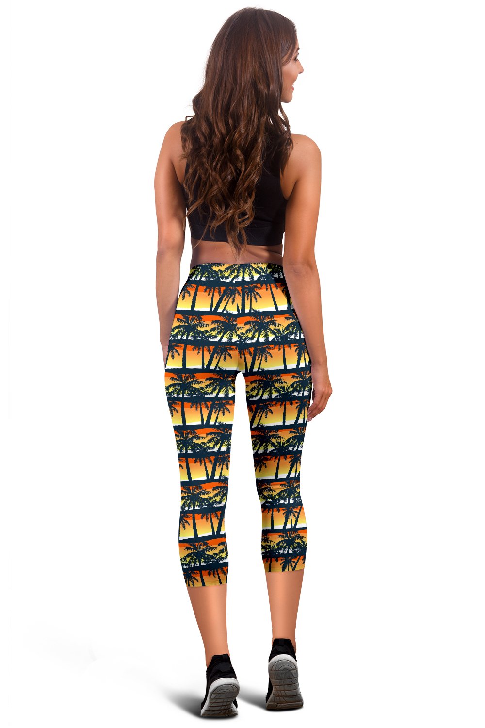 Palm Tree Sunset Design Print Women Capris
