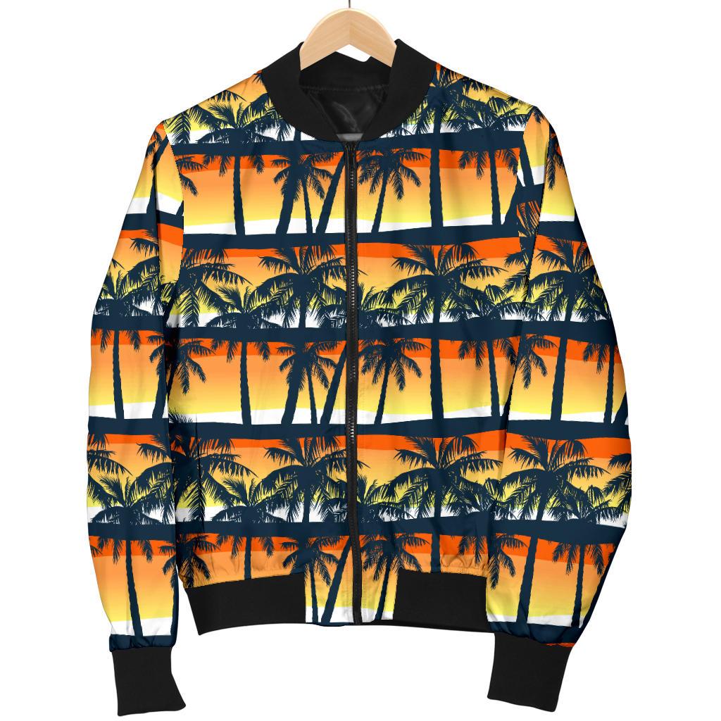 Palm Tree Sunset Design Print Women Casual Bomber Jacket