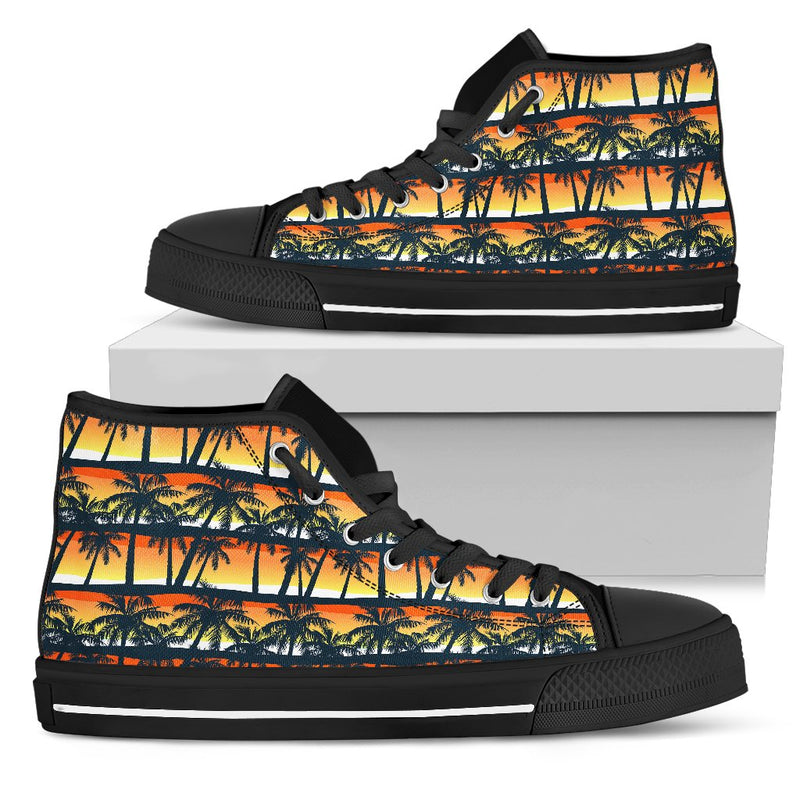 Palm Tree Sunset Design Print Women High Top Shoes