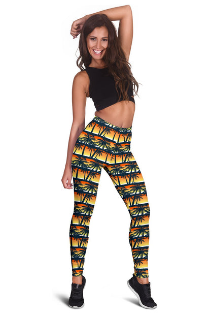 Palm Tree Sunset Design Print Women Leggings