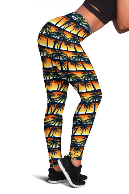 Palm Tree Sunset Design Print Women Leggings