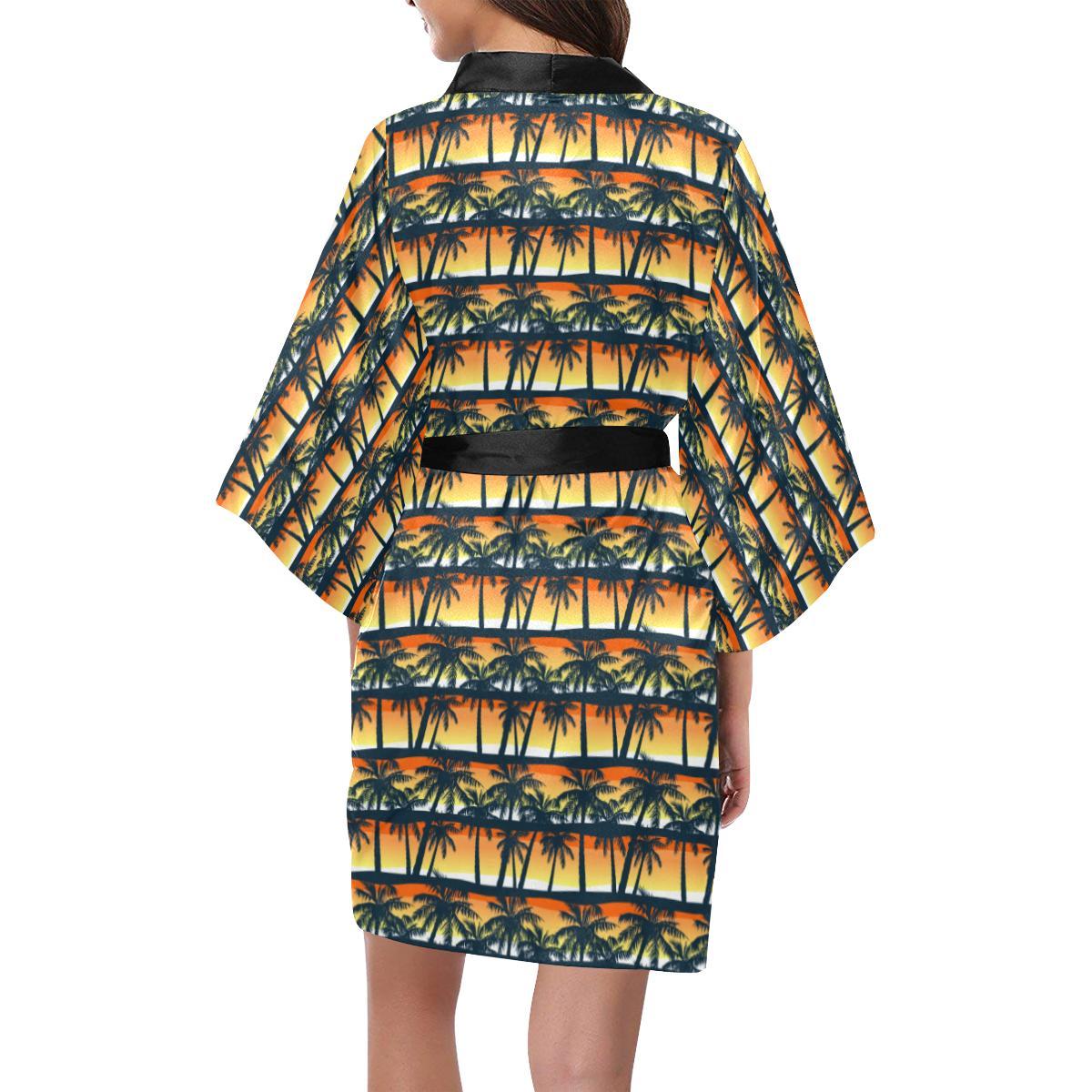 Palm Tree Sunset Design Print Women Short Kimono Robe
