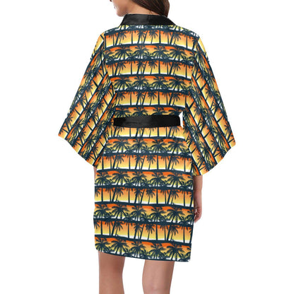 Palm Tree Sunset Design Print Women Short Kimono Robe