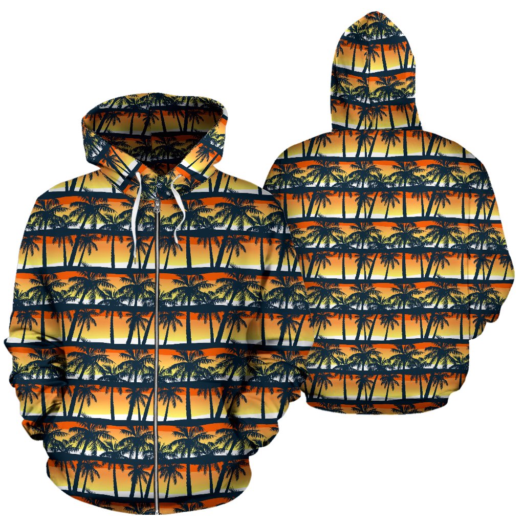 Palm Tree Sunset Design Print Zip Up Hoodie