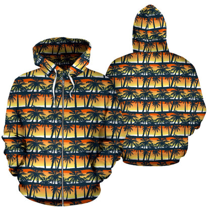 Palm Tree Sunset Design Print Zip Up Hoodie