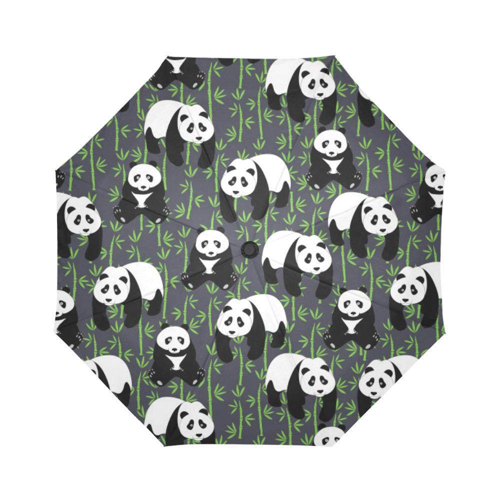 Panda Bear Bamboo Themed Print Automatic Foldable Umbrella