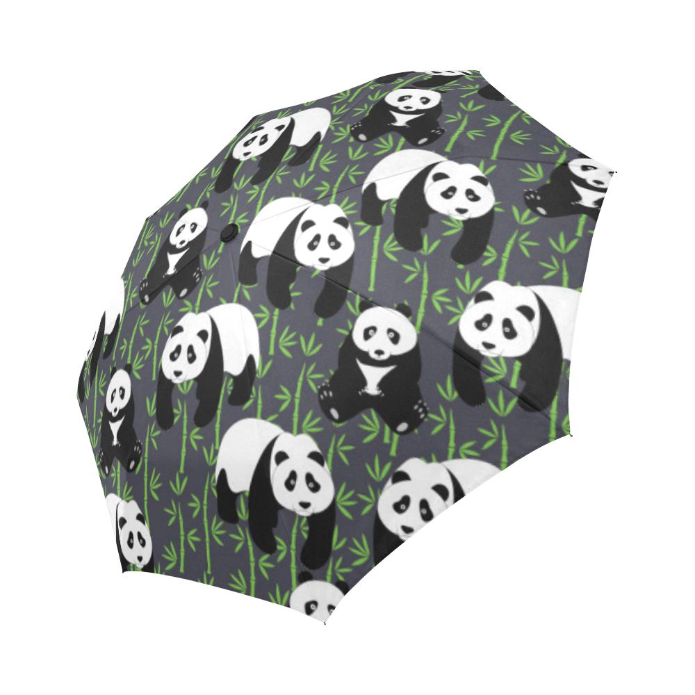 Panda Bear Bamboo Themed Print Automatic Foldable Umbrella