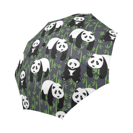 Panda Bear Bamboo Themed Print Automatic Foldable Umbrella