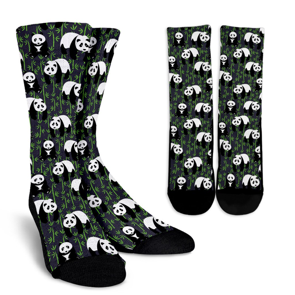 Panda Bear Bamboo Themed Print Crew Socks