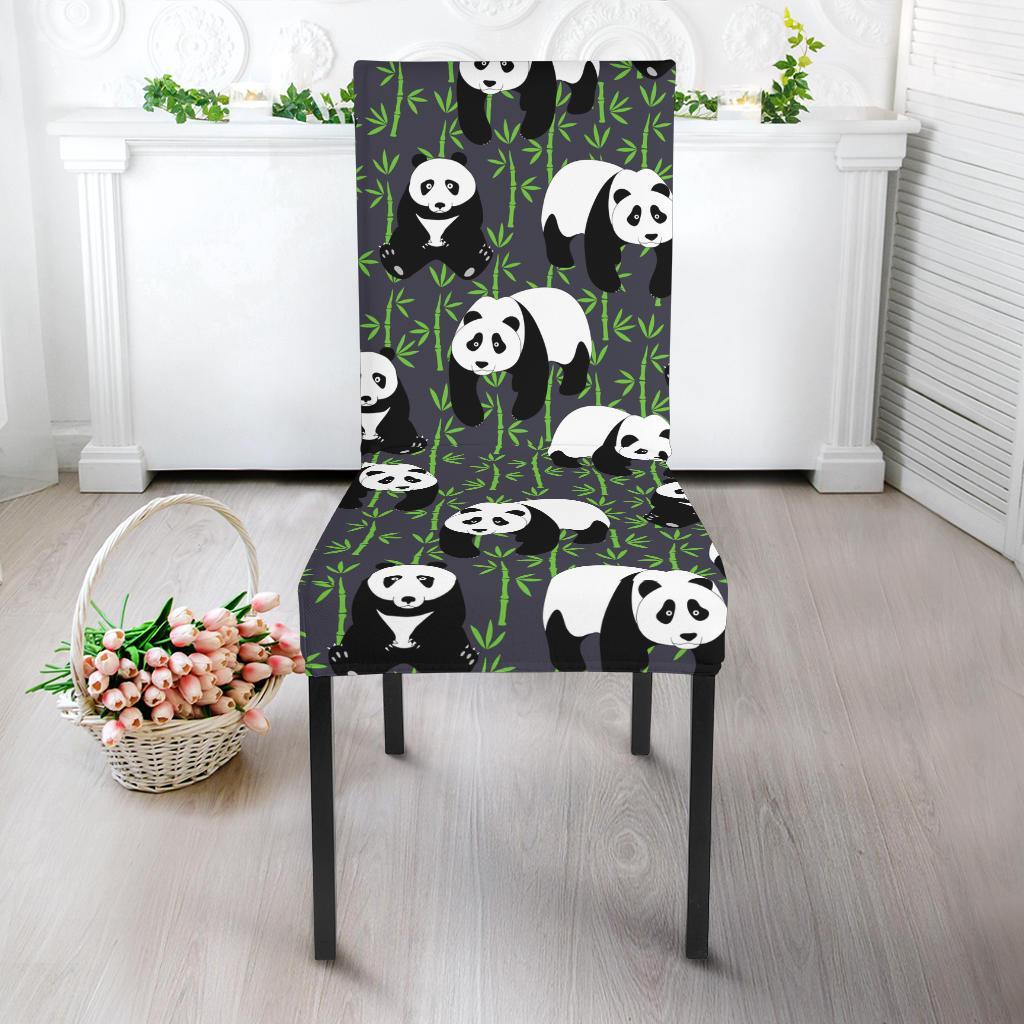 Panda Bear Bamboo Themed Print Dining Chair Slipcover-JTAMIGO.COM