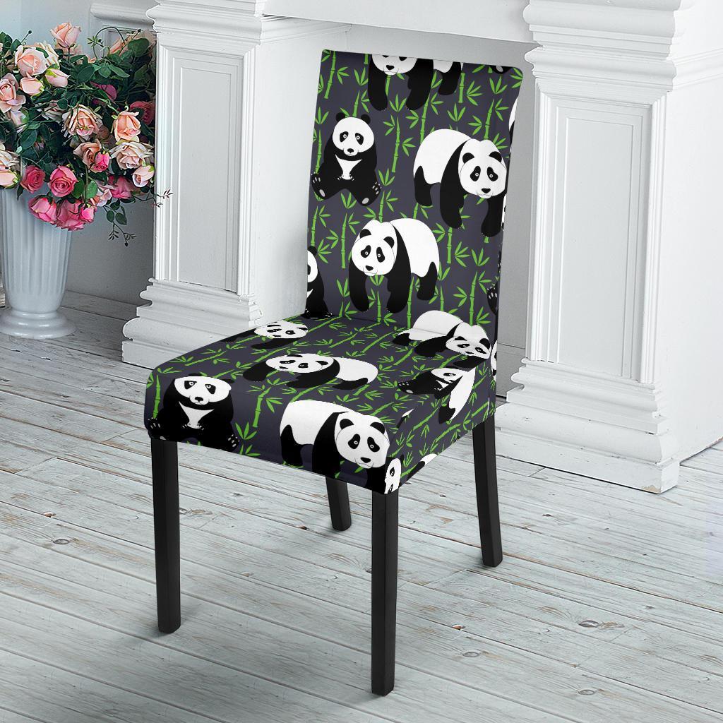 Panda Bear Bamboo Themed Print Dining Chair Slipcover-JTAMIGO.COM
