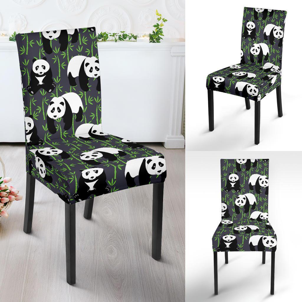Panda Bear Bamboo Themed Print Dining Chair Slipcover-JTAMIGO.COM