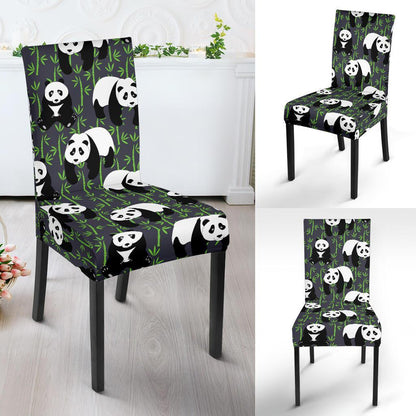 Panda Bear Bamboo Themed Print Dining Chair Slipcover-JTAMIGO.COM