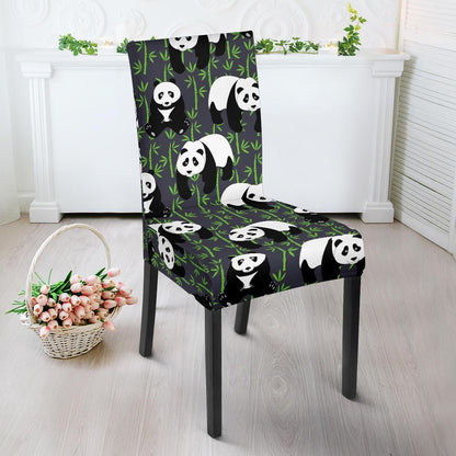 Panda Bear Bamboo Themed Print Dining Chair Slipcover-JTAMIGO.COM