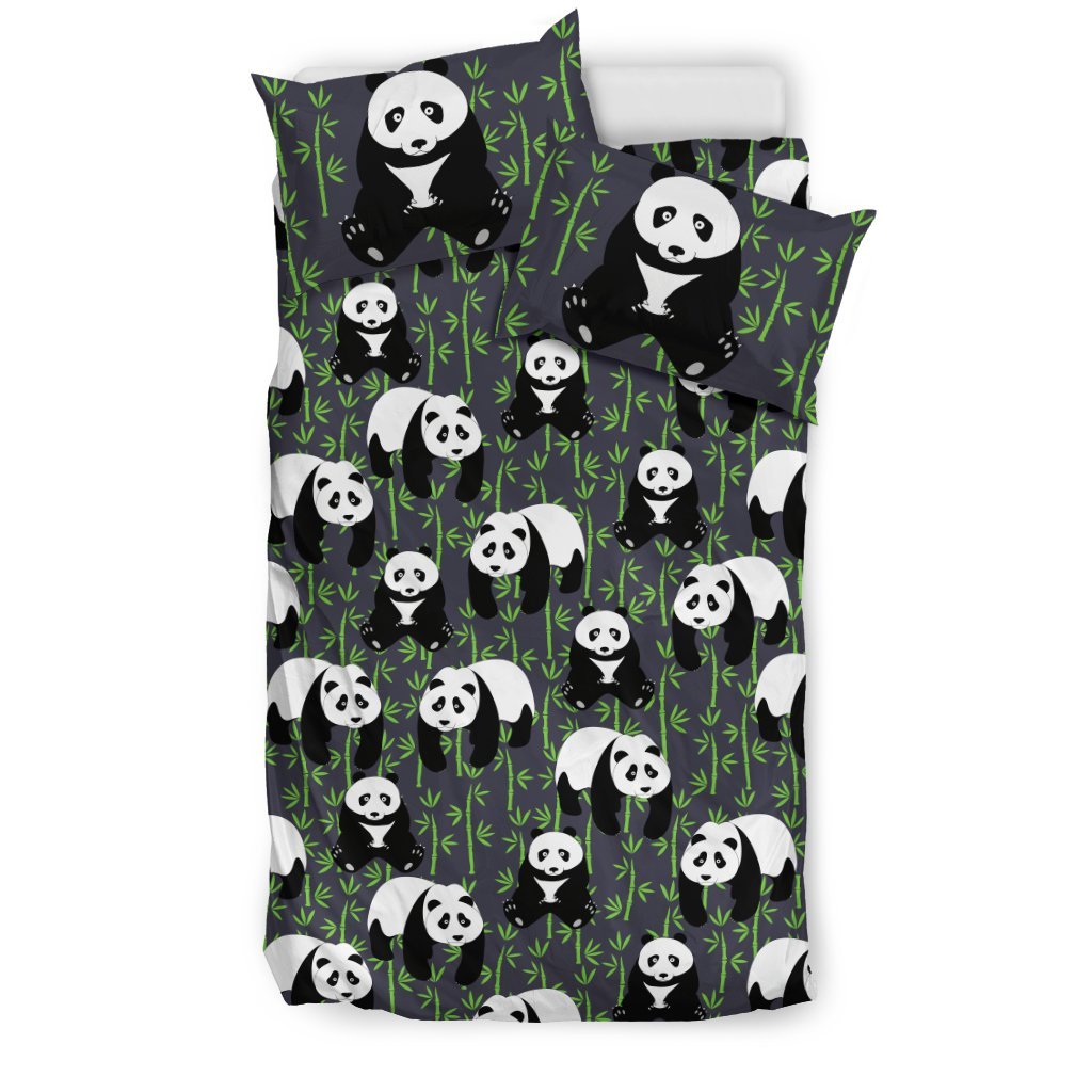 Panda Bear Bamboo Themed Print Duvet Cover Bedding Set