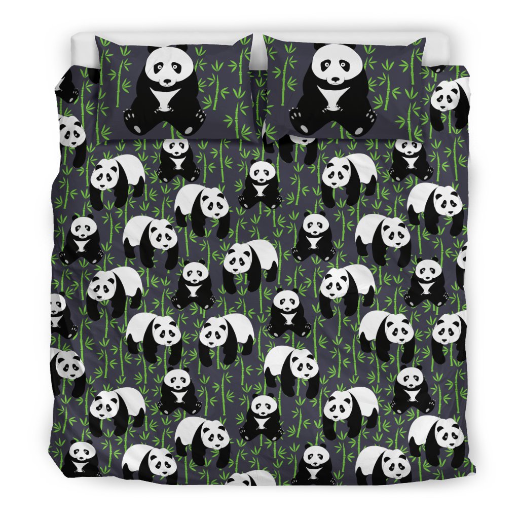 Panda Bear Bamboo Themed Print Duvet Cover Bedding Set