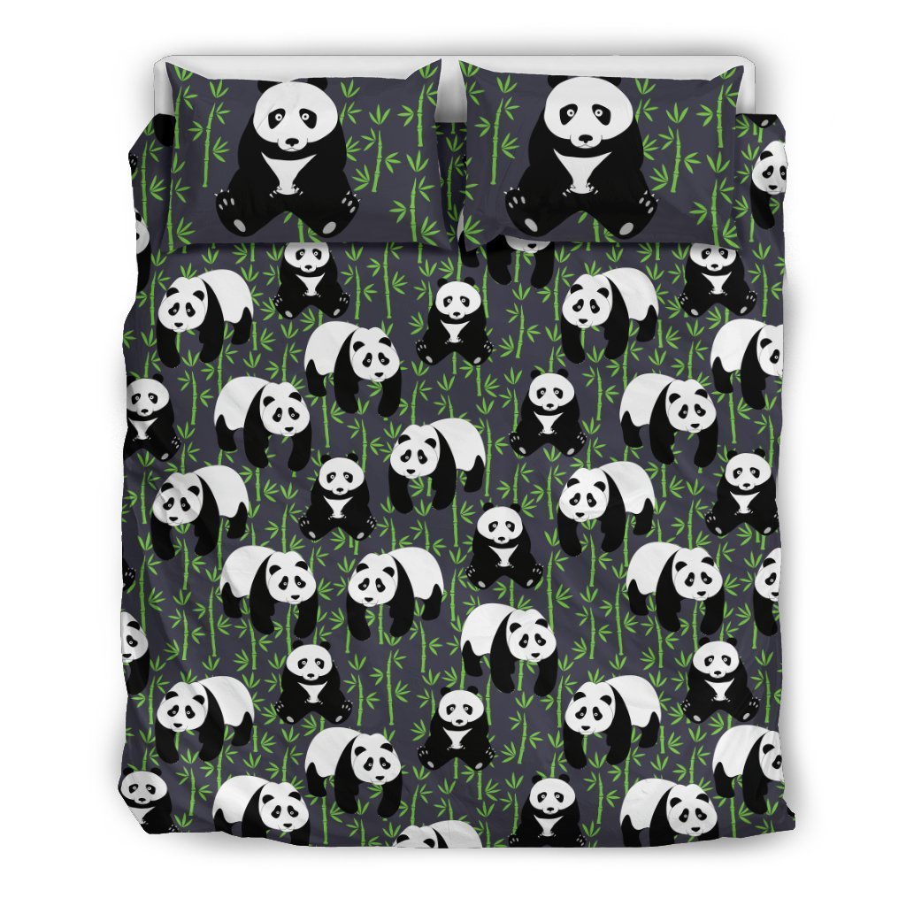 Panda Bear Bamboo Themed Print Duvet Cover Bedding Set