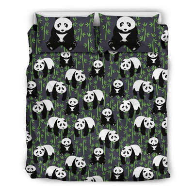 Panda Bear Bamboo Themed Print Duvet Cover Bedding Set