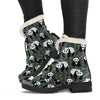 Panda Bear Bamboo Themed Print Faux Fur Leather Boots-JTAMIGO.COM