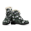 Panda Bear Bamboo Themed Print Faux Fur Leather Boots-JTAMIGO.COM