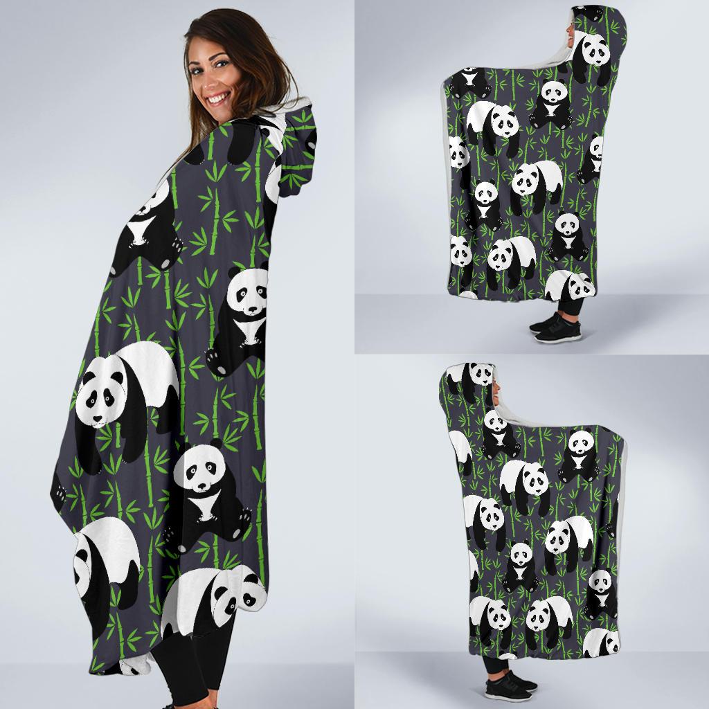 Panda Bear Bamboo Themed Print Hooded Blanket-JTAMIGO.COM