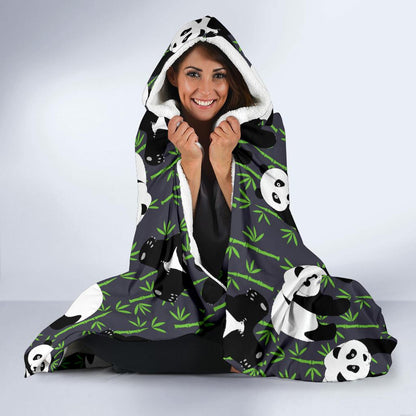 Panda Bear Bamboo Themed Print Hooded Blanket-JTAMIGO.COM