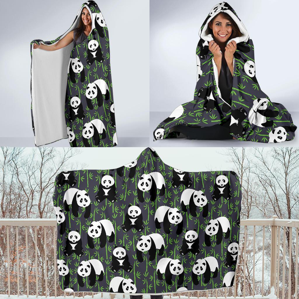 Panda Bear Bamboo Themed Print Hooded Blanket-JTAMIGO.COM