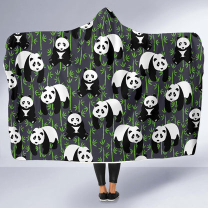 Panda Bear Bamboo Themed Print Hooded Blanket-JTAMIGO.COM