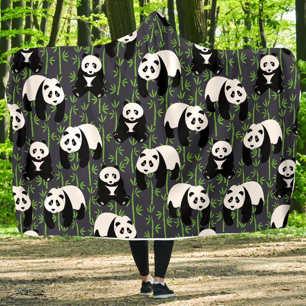 Panda Bear Bamboo Themed Print Hooded Blanket-JTAMIGO.COM