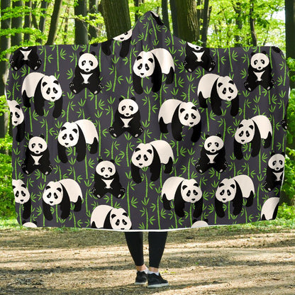 Panda Bear Bamboo Themed Print Hooded Blanket-JTAMIGO.COM