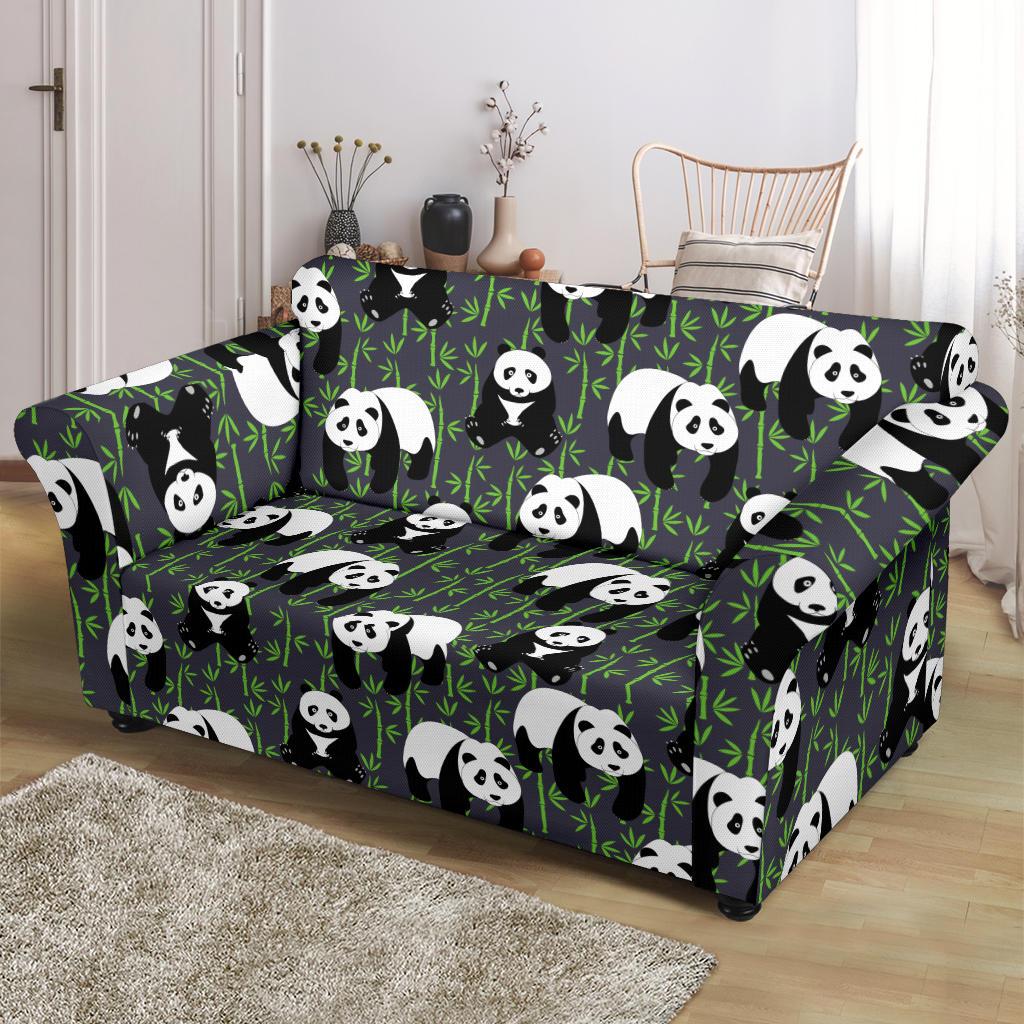 Panda Bear Bamboo Themed Print Loveseat Slipcover-JTAMIGO.COM