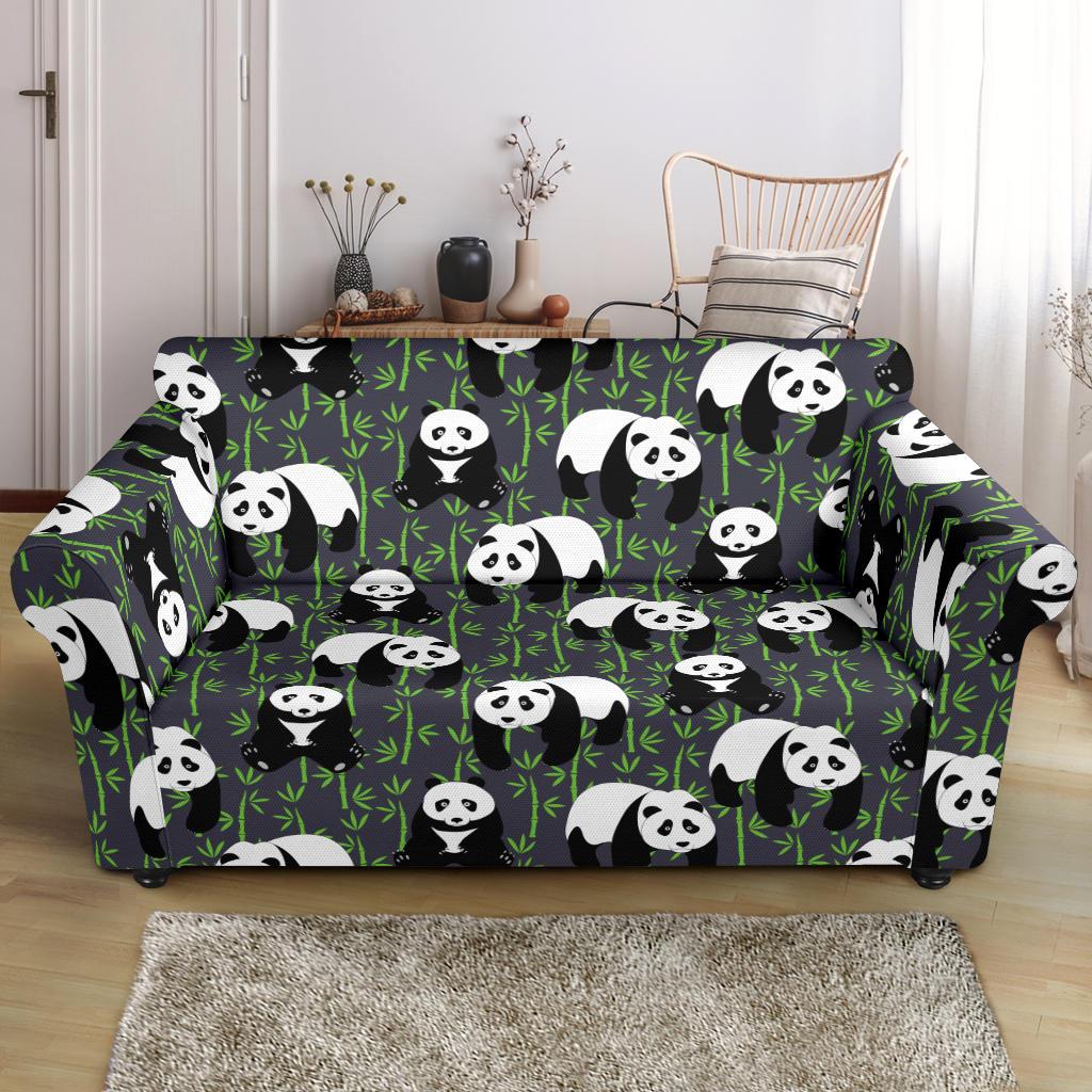 Panda Bear Bamboo Themed Print Loveseat Slipcover-JTAMIGO.COM
