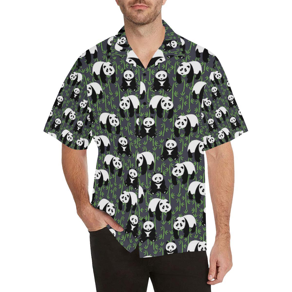 Panda Bear Bamboo Themed Print Men Aloha Hawaiian Shirt
