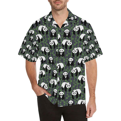 Panda Bear Bamboo Themed Print Men Aloha Hawaiian Shirt