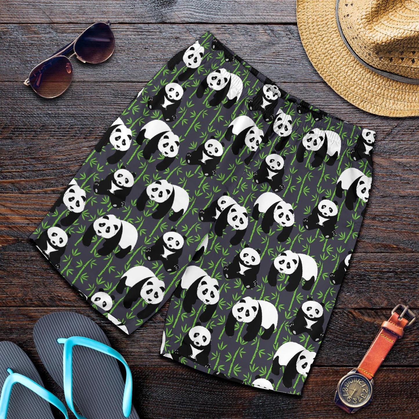 Panda Bear Bamboo Themed Print Mens Shorts-JTAMIGO.COM