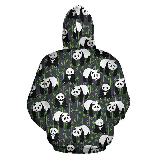 Panda Bear Bamboo Themed Print Pullover Hoodie