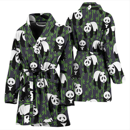 Panda Bear Bamboo Themed Print Women Bath Robe-JTAMIGO.COM
