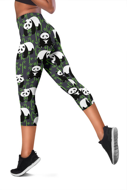 Panda Bear Bamboo Themed Print Women Capris