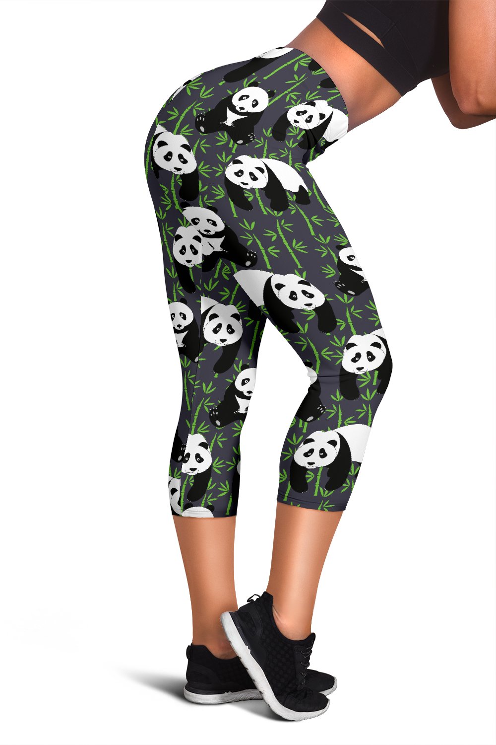 Panda Bear Bamboo Themed Print Women Capris