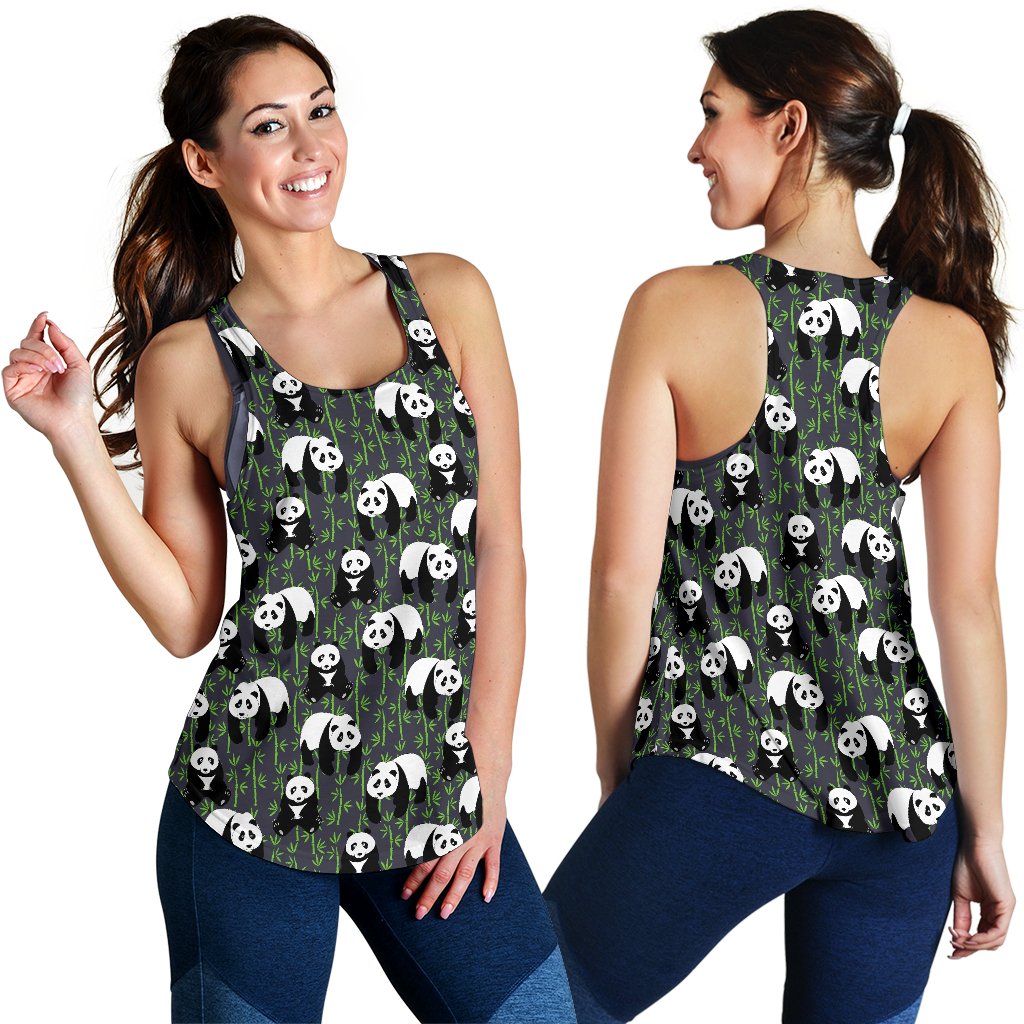 Panda Bear Bamboo Themed Print Women Racerback Tank Top