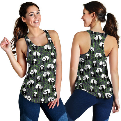 Panda Bear Bamboo Themed Print Women Racerback Tank Top